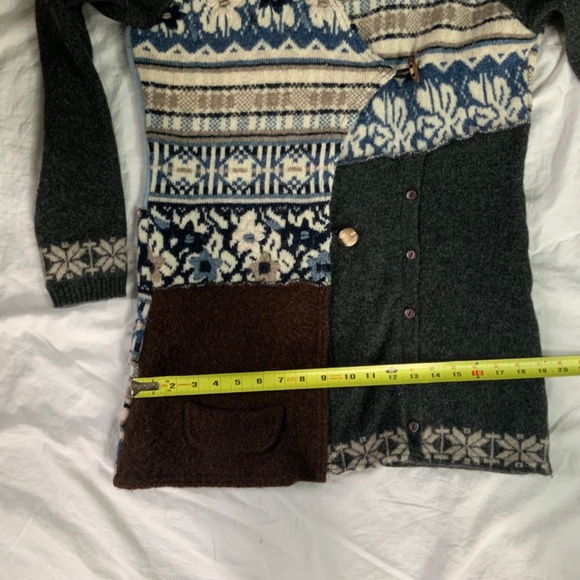 100% Wool Patchwork Boho Hooded Cardigan Coat Handmade Women’s size large - Picture 6 of 12